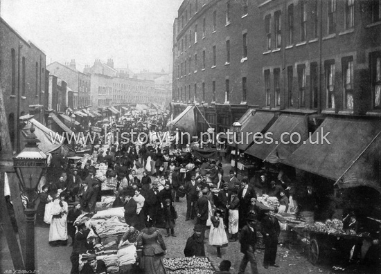 Sunday Morning Market, Petticoat Lane, London. c.1890's.